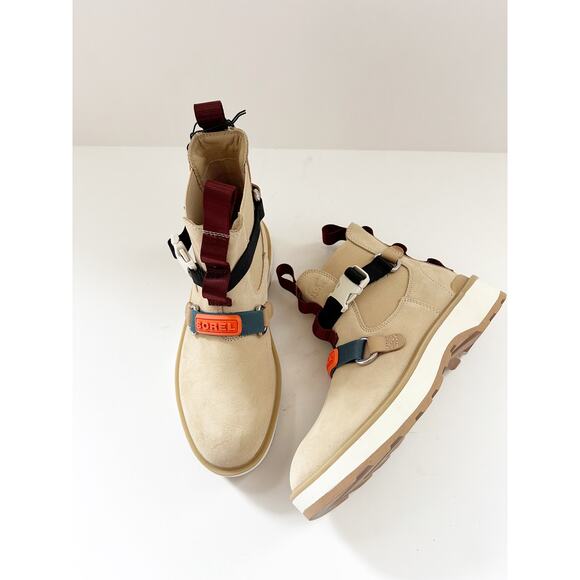 NWOB Sorel hi line eq chelsea boot tan black maroon 9.5 - Picture 3 of 7